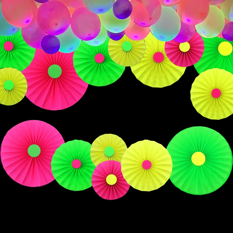 

Fluorescent Tissue Paper Fans Garlands UV Glow Party Glow in the Dark Black Light Reactive For Neon Birthday Wedding Home Decor