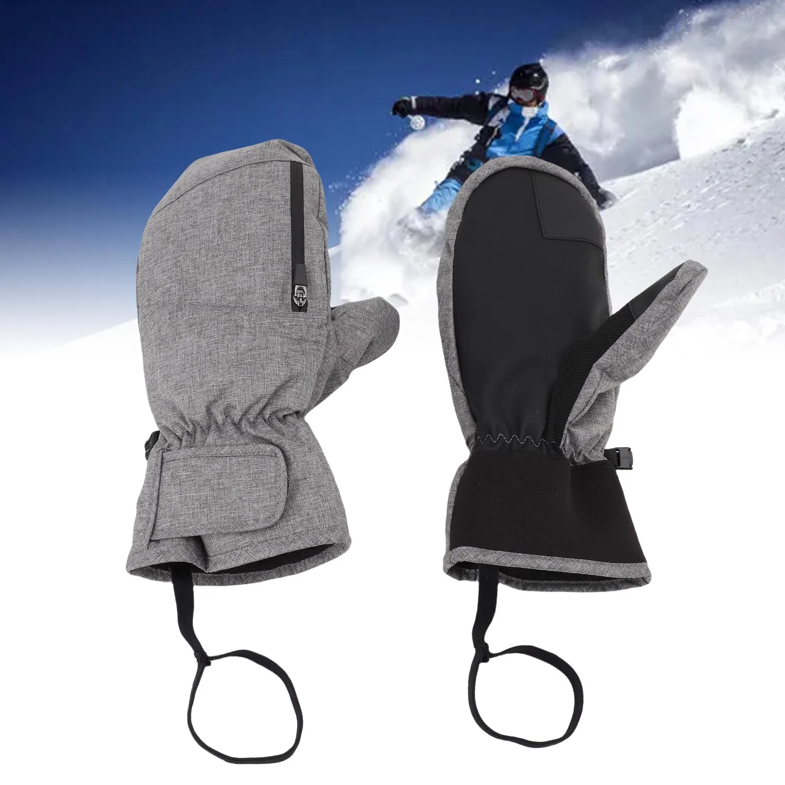 1 Pair Ski Mittens Grey Watertight  Warm Snowboarding Mittens Inner 5 Fingers for Outdoor Activities Ski Mittens