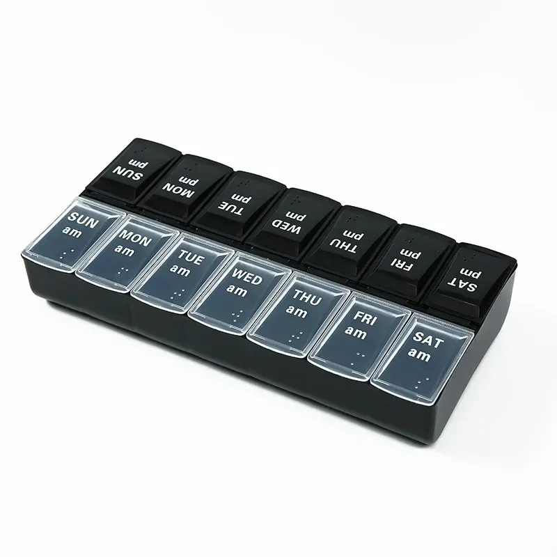 Weekly Pill Organizer with Easy-Open Compartments - BPA-Free 7-Day, 2-Times-A-Day Vitamin and Medication Storage