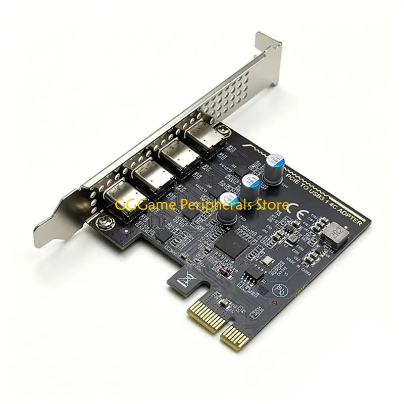 풀 사이즈 및 로우 프로파일 케이스용 이중 브래킷 디자인의 U55B 4포트 USB C PCIExpress 확장 카드