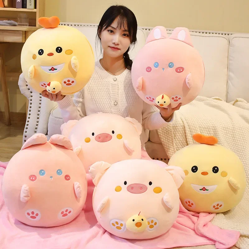 

40cm Kawaii Animals Plush Cute Circle Chicken Pig Rabbit Soft Plush Filled Doll Toys Hobbies Sofa Decoration Birthday Kids Gifts