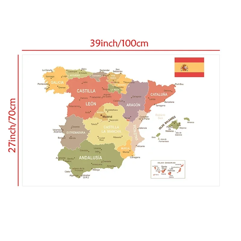 Spray Spain Map in Spanish 100*70cm Prints Wall Poster Picture Home Decoration Children Travel School Supplies Mapa de Espa&ntilde;a