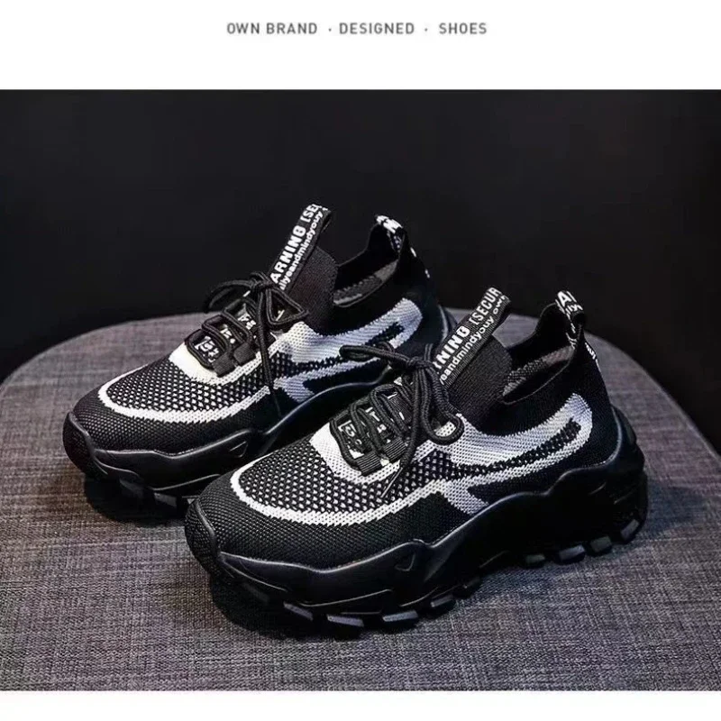 Women Flat Shoes Spring Shoes Children Flying Woven Breathable Casual Women Shoes Student Fashionable Dad Shoes Sports Shoes