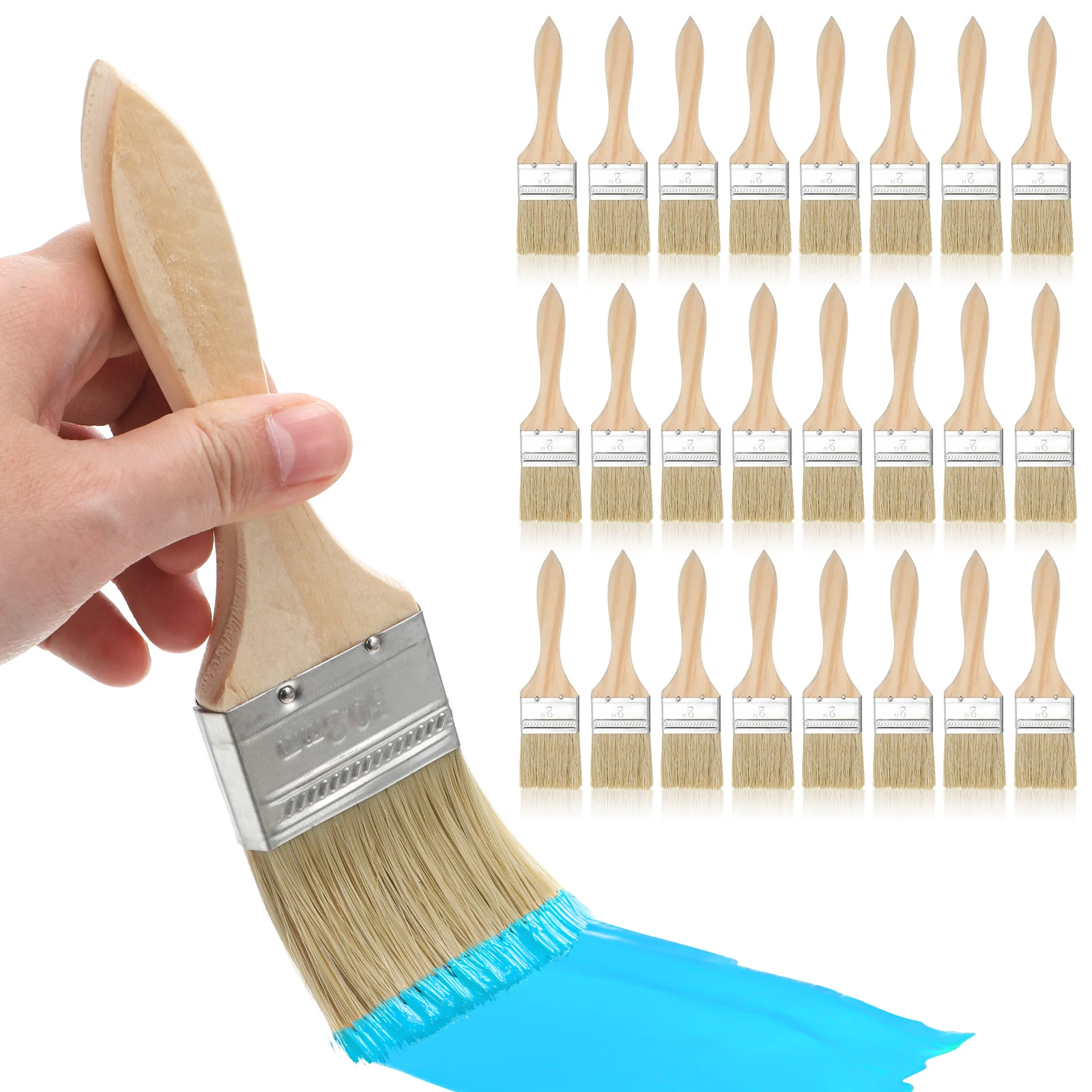 30 Pcs Thickened Wooden Handle Paint Brush Short Brushes Oily for Paints Professional Round Tool Beige Oil-based Color