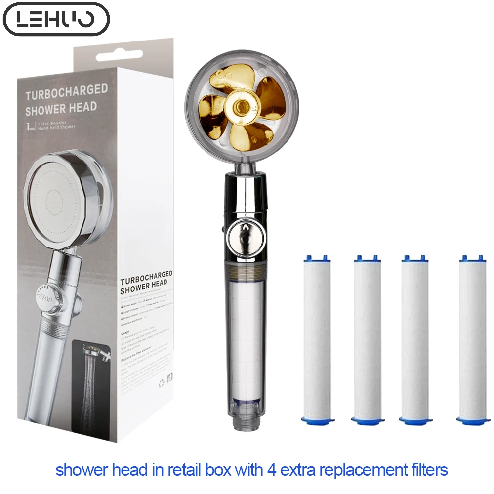

Turbo Propeller Water Saving Shower Head and Holder High Preassure Showerhead Rainfall with Fan Bathroom Accessories