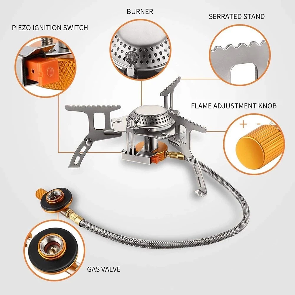 Туристическая газовая плита, ветрозащитная уличная газовая горелка, складная плита с разрезом, оборудование для приготовления пищи, пешего туризма, пикника, 3500 Вт