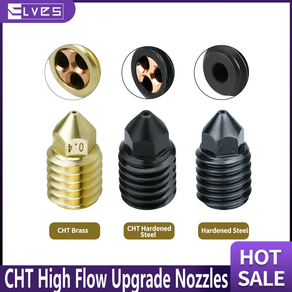 ELVES CHT High Flow Upgraded Hardened Steel Nozzles, Resistance High Temperature of 500 ℃, Compatible with Bambu Lab X1 Carbon