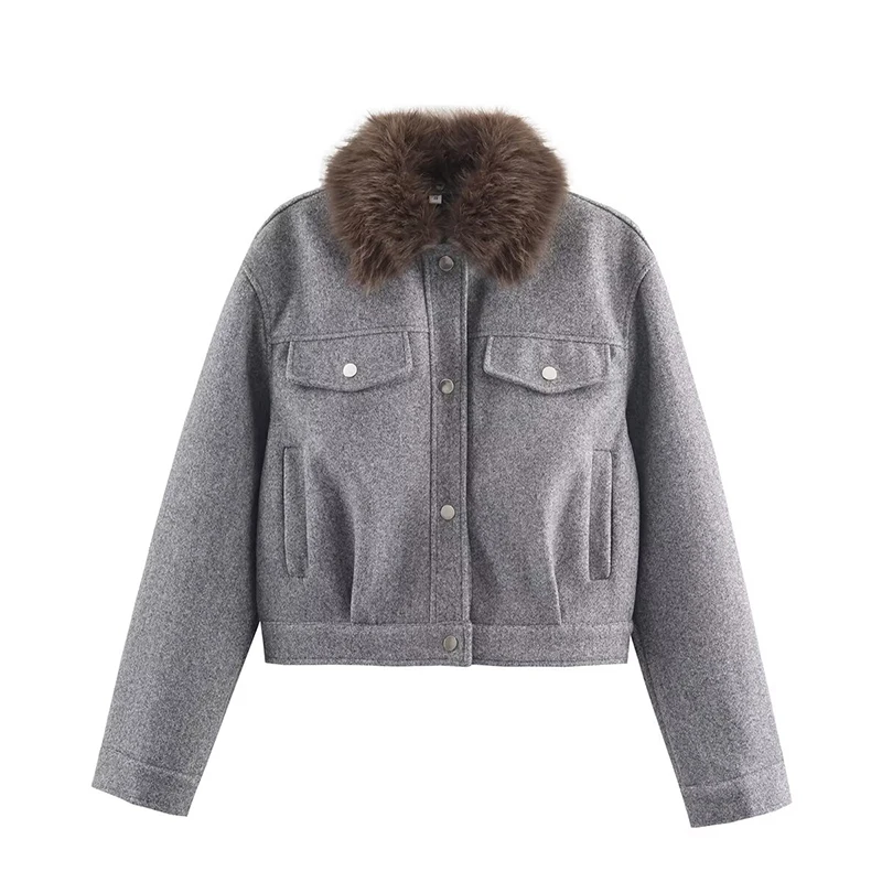 Chic Elegant Faux Fur Collar Women's Coat Single Breasted Winter Jackets Women 2025 Autumn Street Casual Lady New Outerwear ﻿