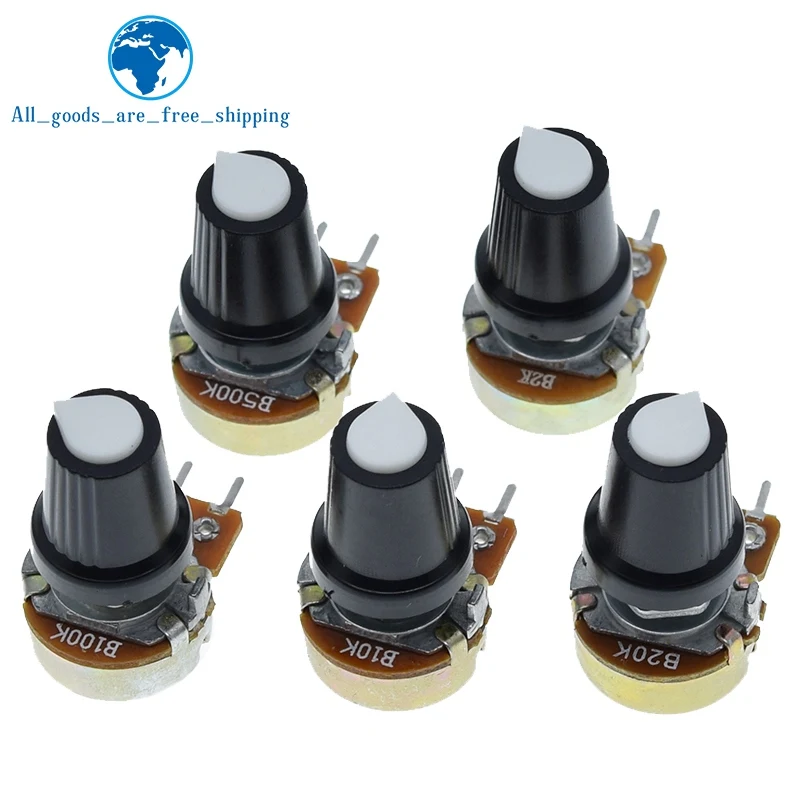 1 Sets WH148 1K 10K 20K 50K 100K 500K Ohm 15mm 3 Pin Linear Taper Rotary Potentiometer Resistor for Arduino with AG2 White Cap double light switch Wall Switches