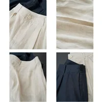 Summer Korea Style Lazy Linen Curled Bermuda Shorts Wide Leg Loose Slim Casual Hot Pants For Women - Image 6