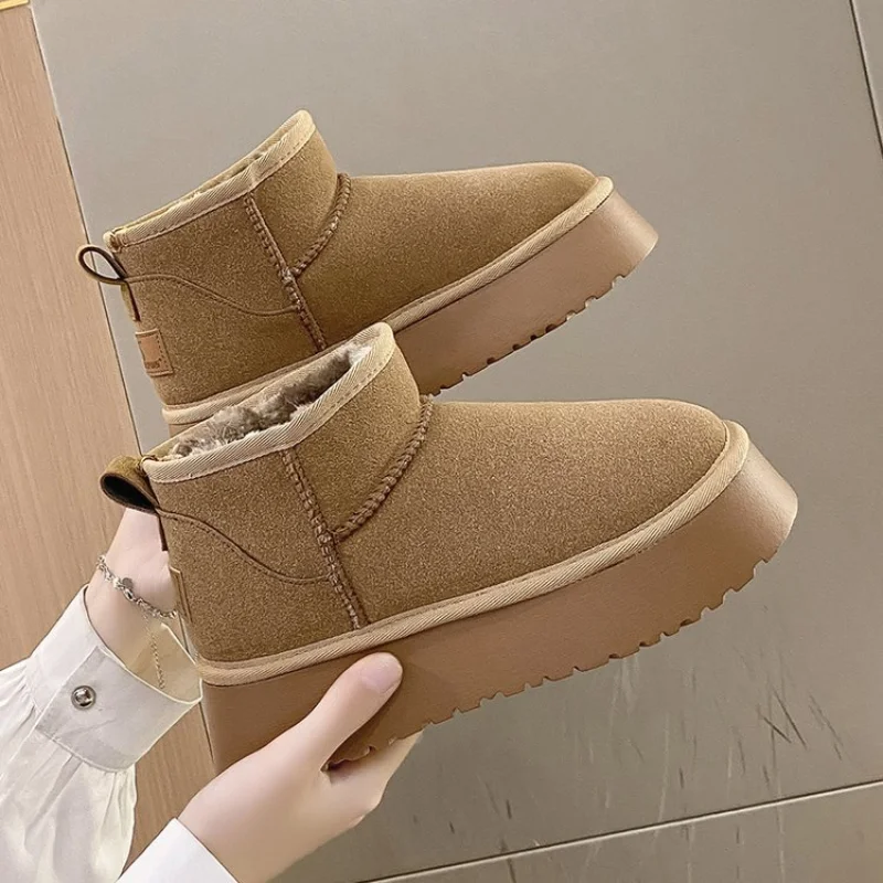 Winter Women Short Plush Warm Snow Boots Casual Shoes  New Suede Fur Chelsea Ankle Boots Flats Platform Ladies Shoes Botas