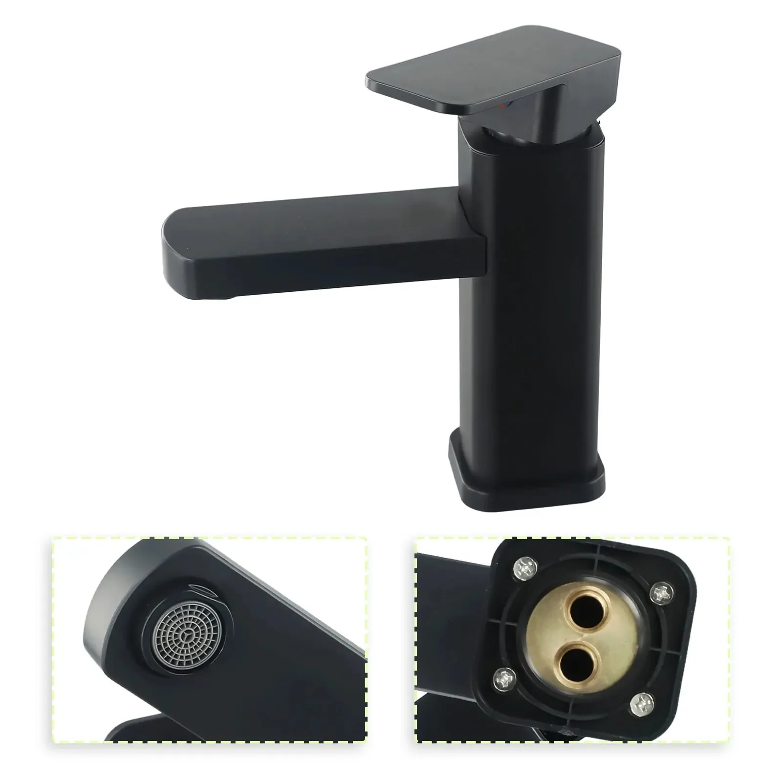 Bathroom Faucet Hot&Cold Mixer Tap Deck Mounted Square Washbasin Sink Bathtub