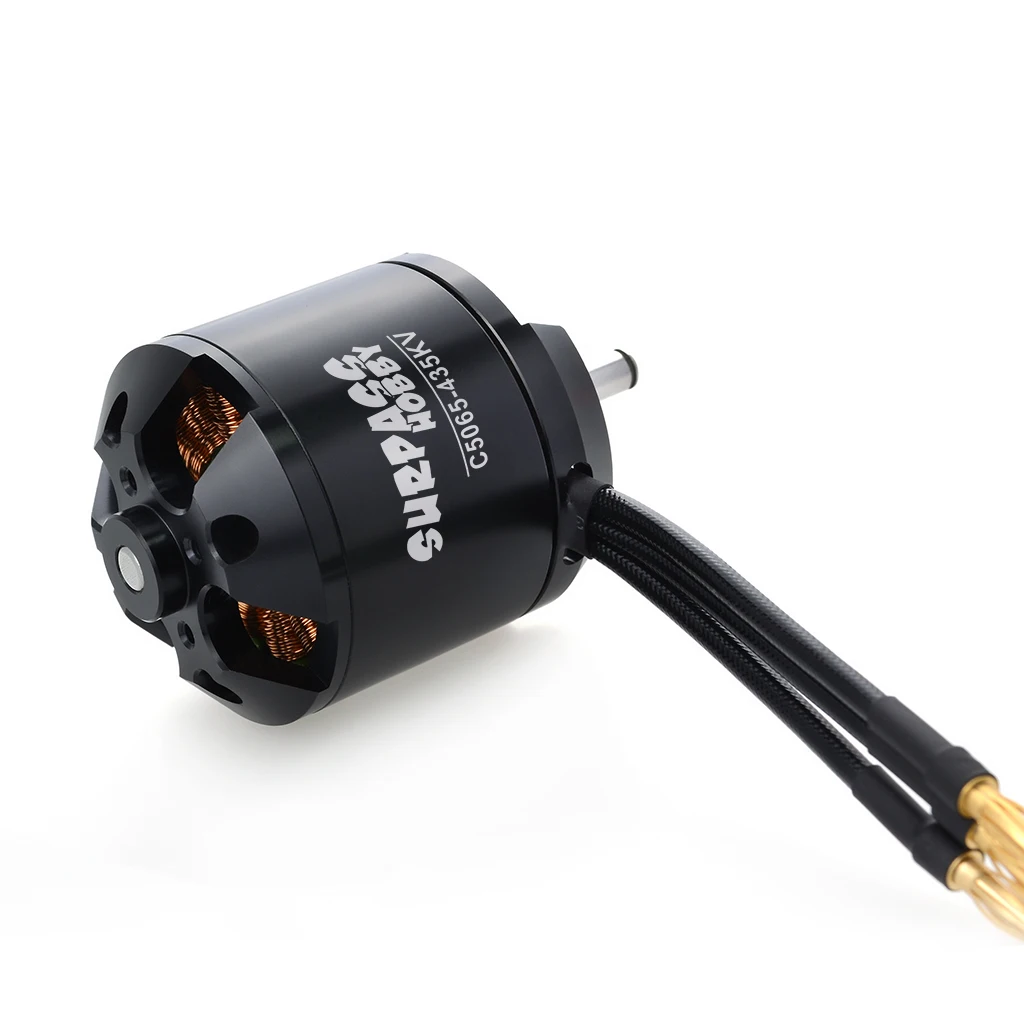 Moteur Brushless SURPASS HOBBY C5065 335KV 435KV posé sur fond blanc, prêt pour montage sur avion RC
