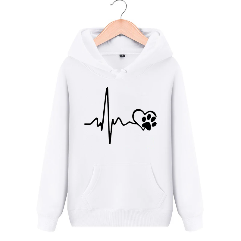 Women Casual Ecg Heart Printing Hoodies Ladies Fashion Hooded Tops Woman Sweatshirts Tops Pullover Female Harajuku Streetwear