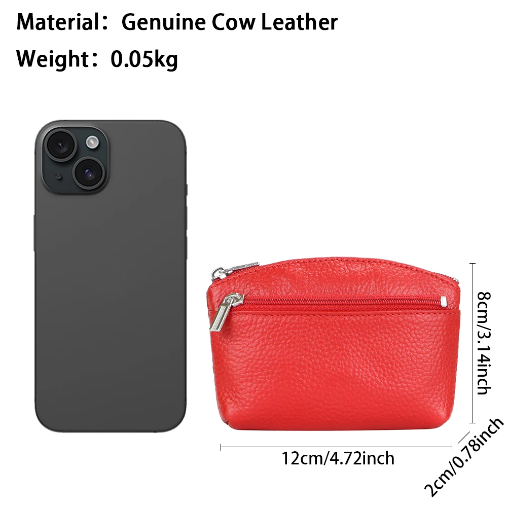 Genuine Leather Coin Purse Minimalist Short Wallet Women's Mini Storage Bag with Keychain 1678