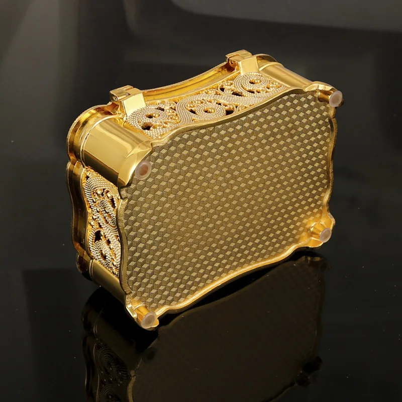 Creative Carved Flower Metal Jewelry Box with Lid Gold Trinket Organizer Square Treasure Box for Ring Christmas Birthday Gift
