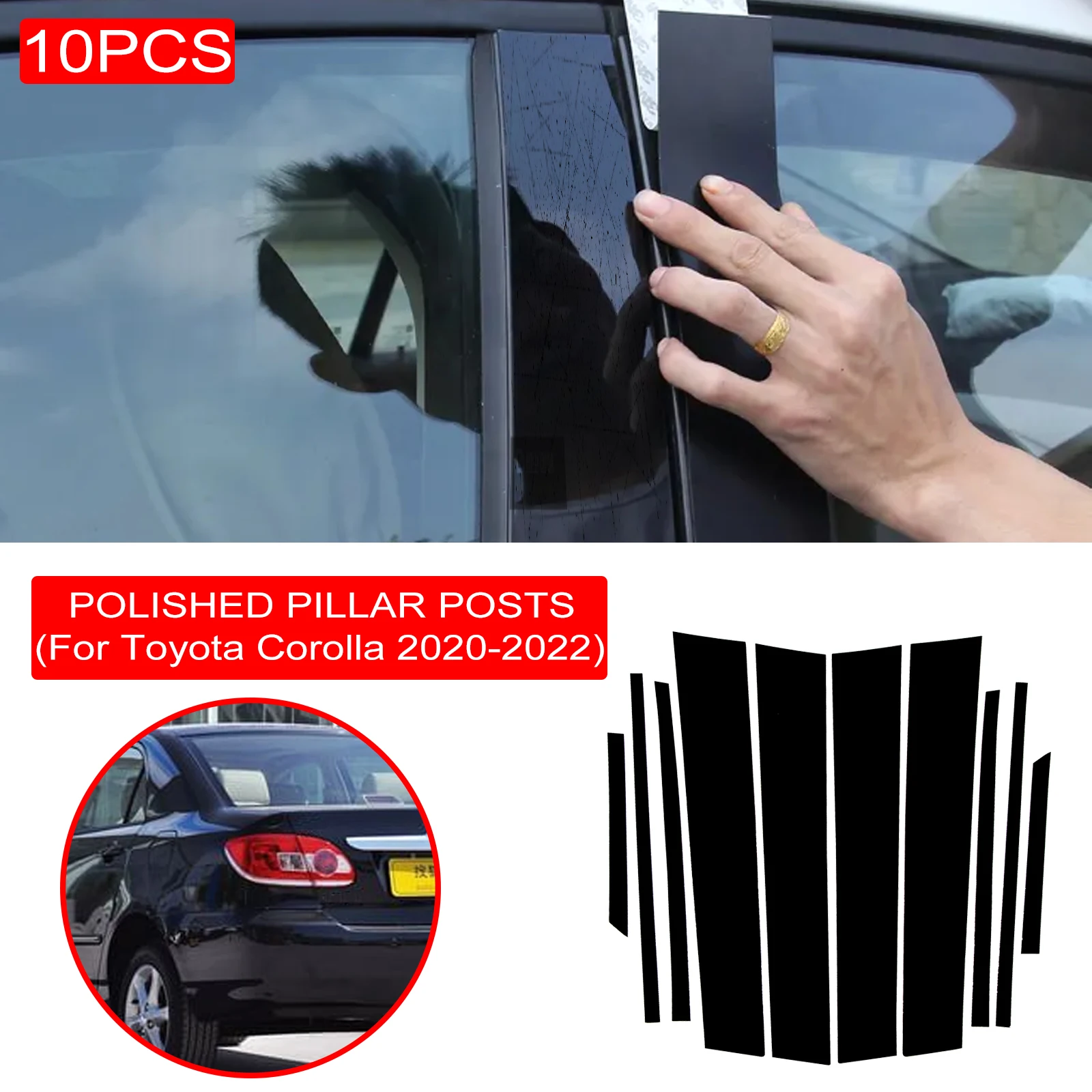 10Pcs Window Trim Cover Bc Column Sticker Fit For Toyota Corolla Cross 2020 2021 2022 Lucido Montanti Accessori Per Auto