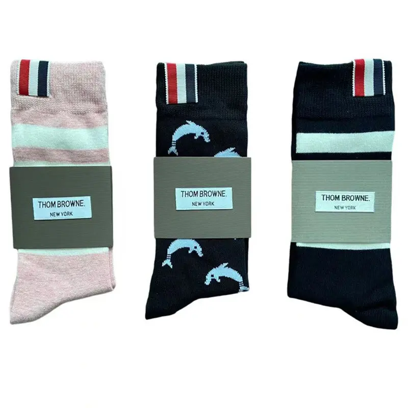 

TB four bar mid length socks calf socks pure cotton knee length socks net red JK women's trendy socks little dolphin socks