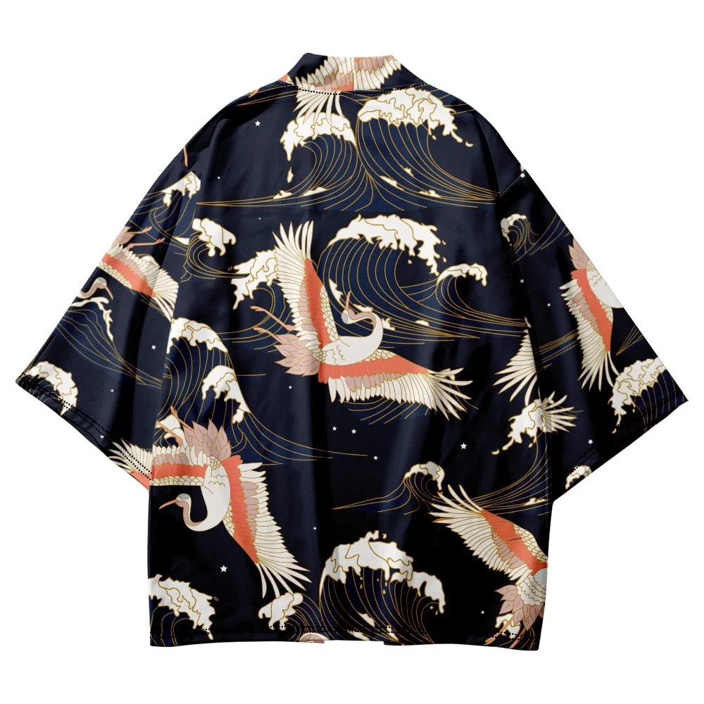 

Plus Size 5XL 6XL Crane Print Cardigan Kimono Beach Women Men Cosplay Haori Yukata Japanese Traditional Samurai Asian Clothing