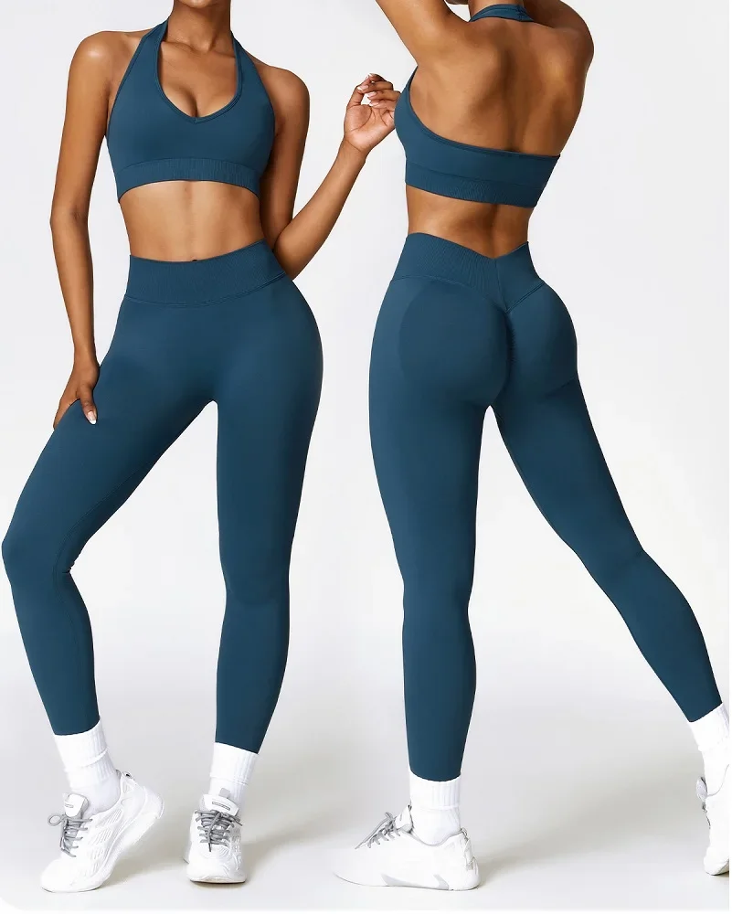 Seamless Casual Back Vest and Pants for Women, Fitness Yoga Suit, Sports Pants, Tight, New, 2 Pcs Set