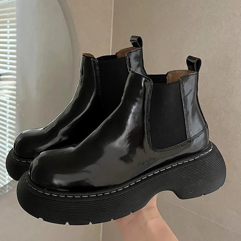

New Ankle Boots Women Chunky Platform Shoes 2023 Autumn Non Slip Thick Heels Lady British Style Pu Leather Bootie Botas De Mujer