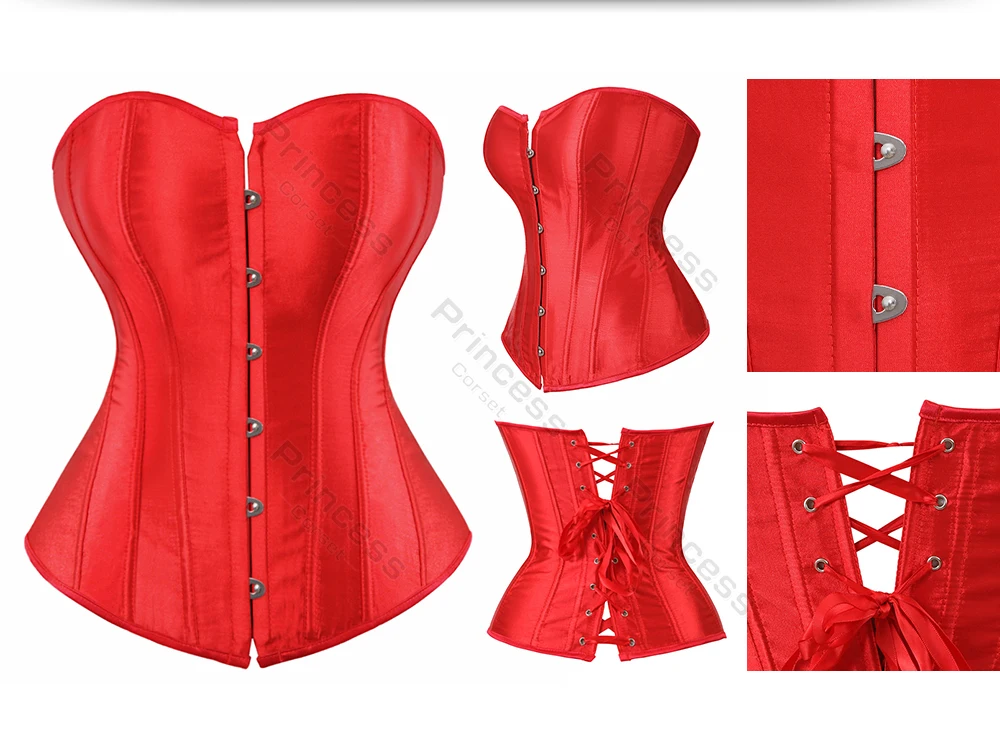 Sexy Korsett Bustier Schnürung für Frauen Rosa Viktorianisches Korsett Top Plus Size Vintage Satin Korsett Vollbrust Schwarz Blau Rot Gold – Detail 24