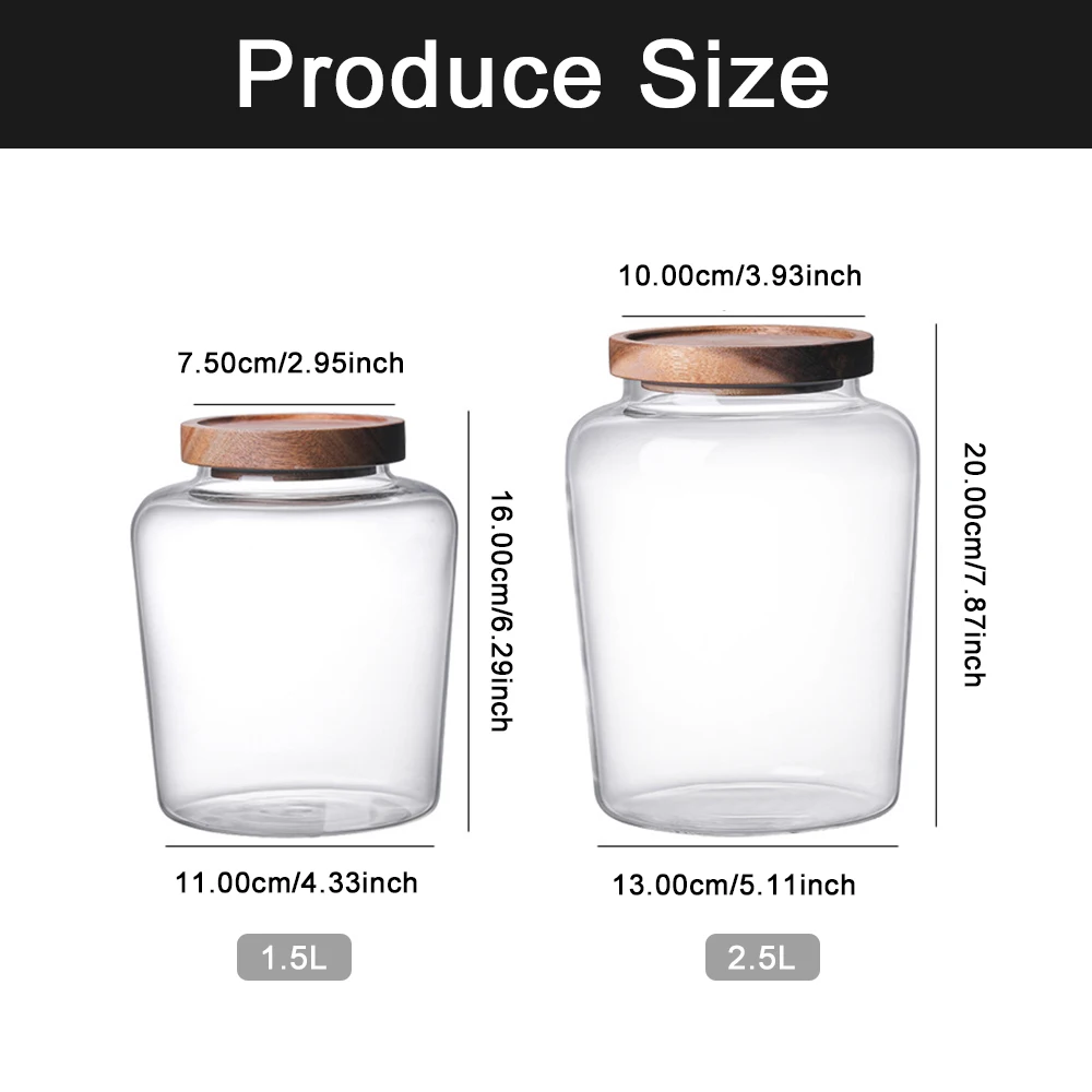 Glass Sealed Jar with Wood Lid, Kitchen Counter Food, Coffee Bean, Grain Storage Organizers, Large Orgnizer, Glass Containter 6