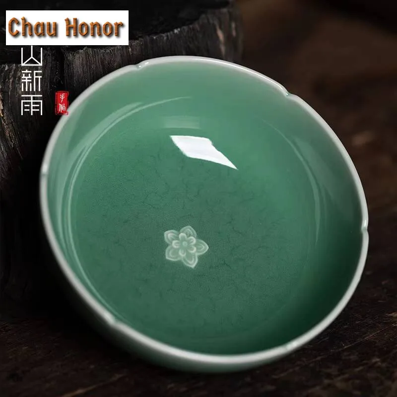 90ML Handmade Longquan Celadon Teacup Plum Blossom Chazhan Personal Master Cup Puer Tea Bowl Mug Kung Fu Tea Ceremony Collection