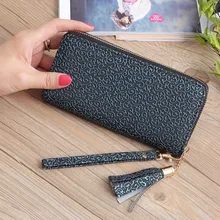 

Long Women Printed Tassel Leather Wallets Female Zipper Solid Color Coin Purses Clutch Phone Bag Ladies Card Holder Money Clip