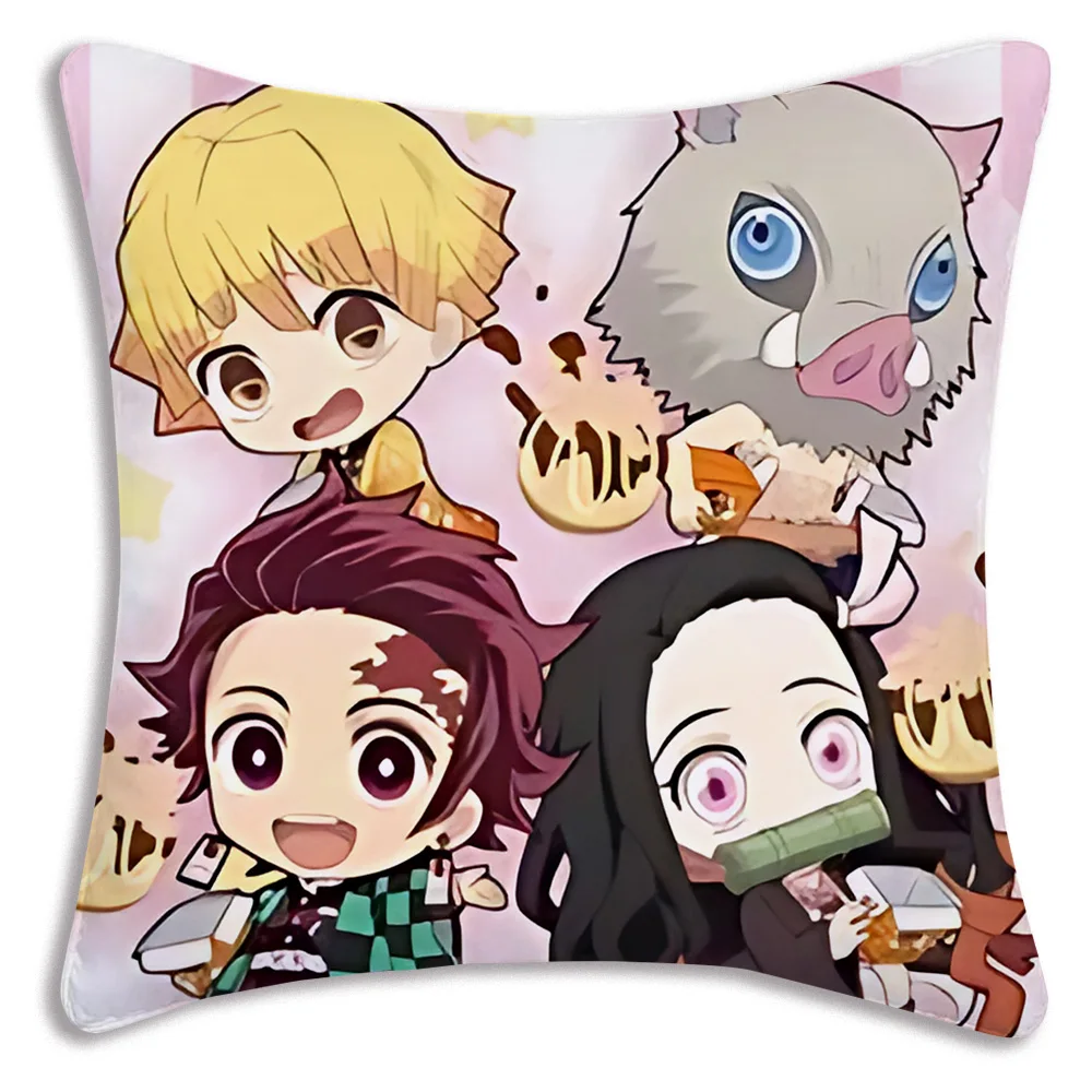 Demon Slayer Kimetsu No Yaiba Pillow Covers Cartoon Sofa Decorative Home Double-sided Printing Short Plush Cute Cushion Cover 6