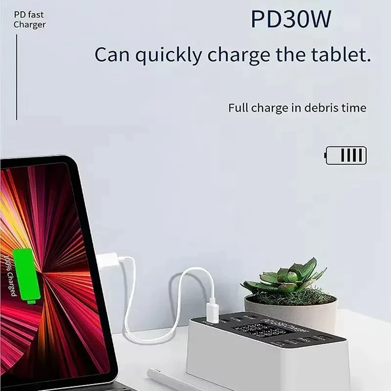 65W 멀티 8 포트 PD USB 고속 충전기 LCD 디스플레이 PD 30W 충전 카레가도르 태블릿 폰 14 EU-PLUG-A25R용