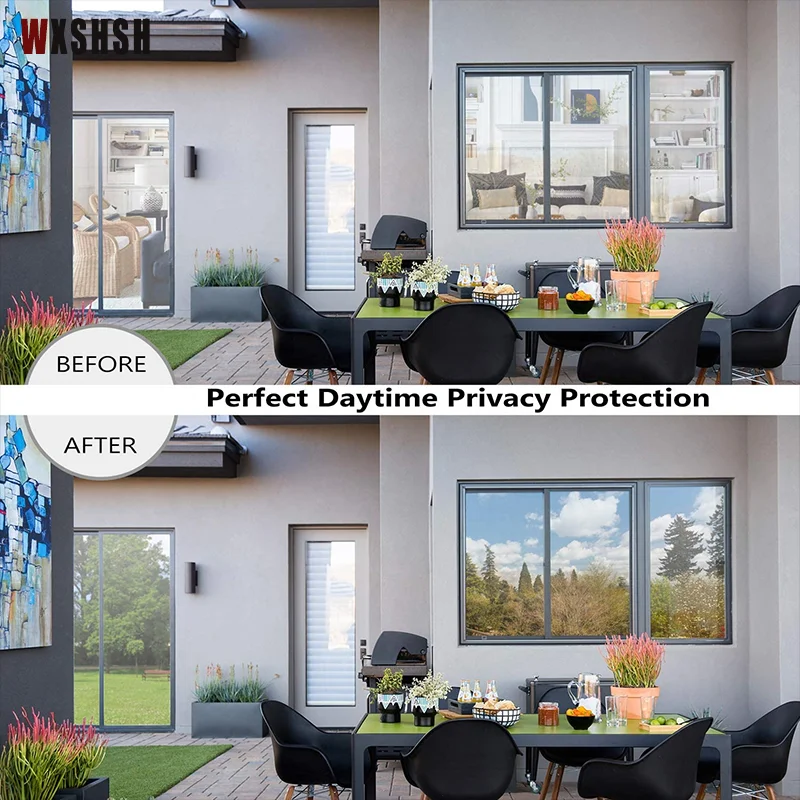Window Privacy Film Window Film Window Sticker Window sticker UV-Proof Heat-Control PET One Way Mirror Reflective Film Privacy Protection Self-Adhesive Decorative Home Silver