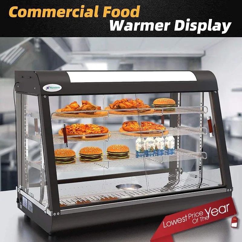 35 inch Commercial Food Warmer Countertop Pizza Warmers Display Pastry Patty Warmer Case Buffet Restaurant Heater Food Service