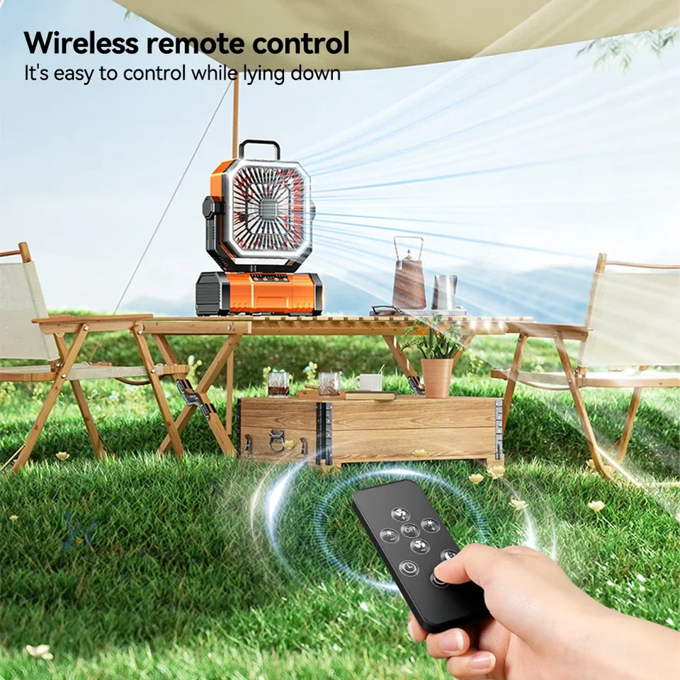 Ventola Ricaricabile Da Campeggio Con Batteria 20000 MAh, 22,9 Cm, 4 Velocità, Oscillante, Con Luce LED E Telecomando, Timer Fino A 60 Ore