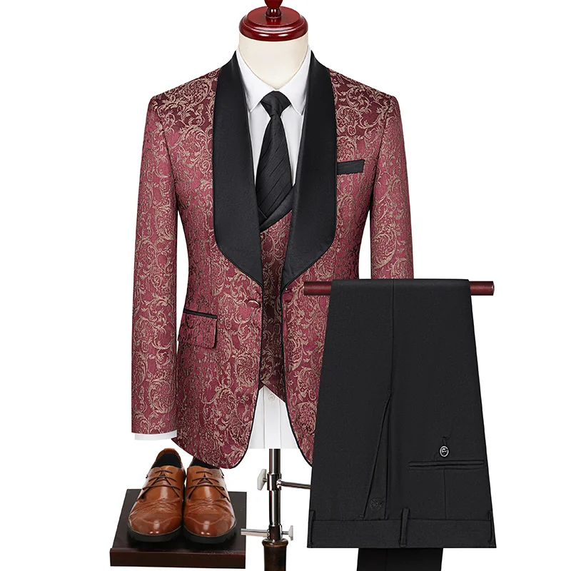 Men Leisure 3 Piece Dress Blazers Jacket Pants Vest Set mens suit