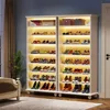 9-Tier Shoe Storage Cabinet with LED Lighting, 30 Pairs Narrow Tall Freestanding Shoe Cabinet, White Wood Shoe Organizer 1