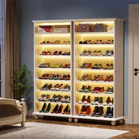 9-Tier Shoe Storage Cabinet with LED Lighting, 30 Pairs Narrow Tall Freestanding Shoe Cabinet, White Wood Shoe Organizer 1