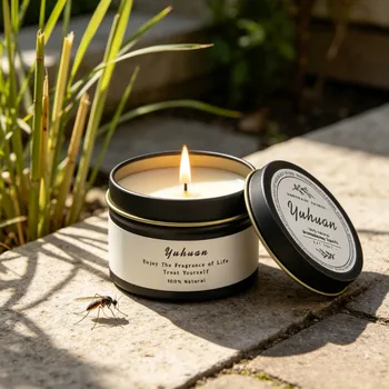 Outdoor Citronella Candle in Black Tin with Natural Wood Wick | Bug Repellent Candle 1