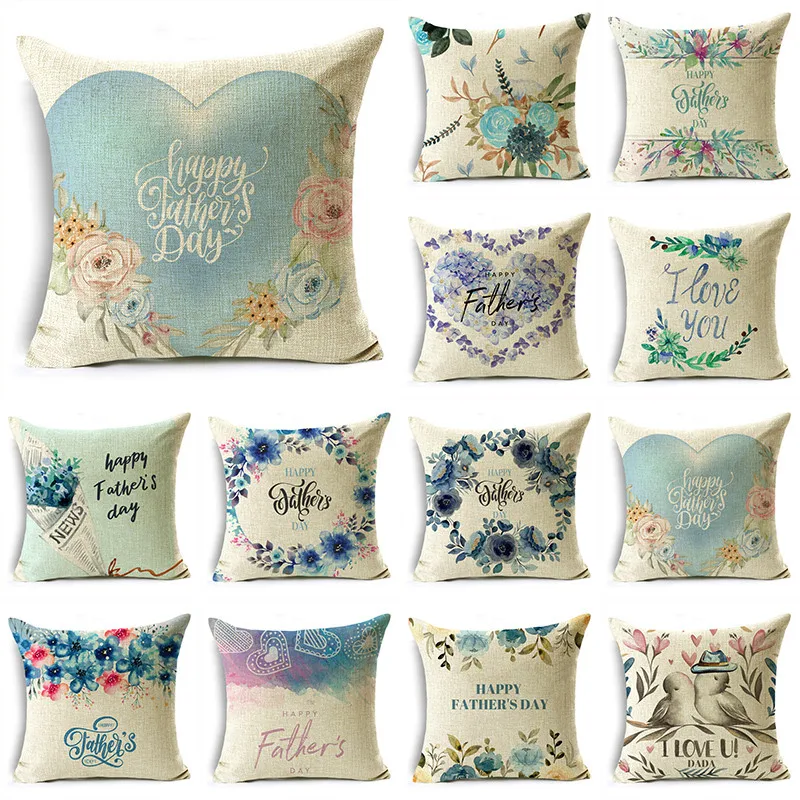 

Father's Day Linen Throw Pillowcase Home Sofa Bedroom Cushion Cover Blue Series Gifts 40*40cm/45*45cm/50*50cm