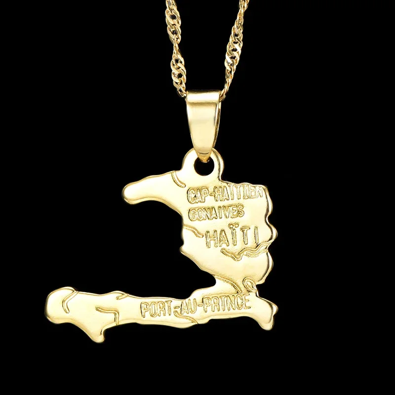 18K Gold Plated World Map Pendant Necklace Support Bulk Customization Factory Direct Sales Sea Bed Map Pendant Jewelry