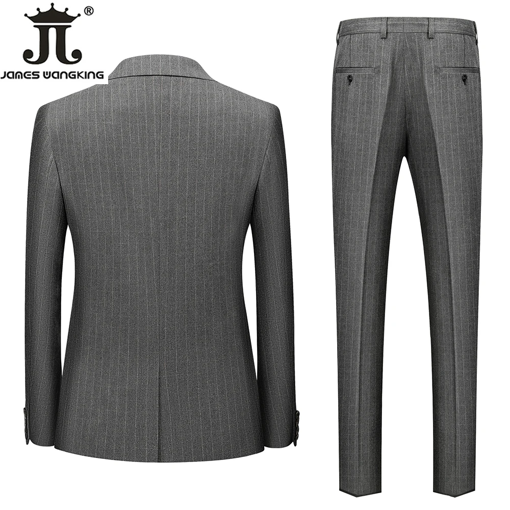 ( Jacket + Vest + Pants ) Luxury Boutique Striped Men's Formal Casual Business Office Suit Groom's Wedding Dress Plaid Suits mens suit