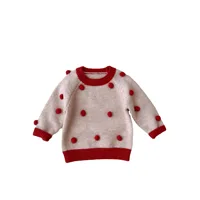 2024 Ins Korean Autumn Kids Baby Girls Sweater Cotton Knitted Long Sleeve Infant Girls Pullovers Handmade Ball Toddler Girls Top 5