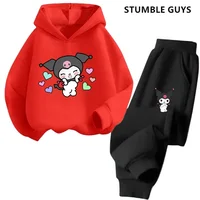 Kuromi Fashion Children Hooded Sweatshirt+Pants Two-piece Set Boy Girl Autumn Winter Daily Outdoor Casual Loose Warm Sportswear