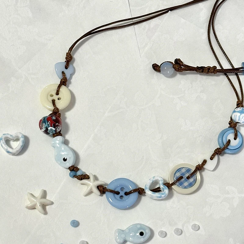 1pc Ceramic Boho Fish Star Beaded Woven Bracelets Temperament Holiday Style Jewelry Accessories