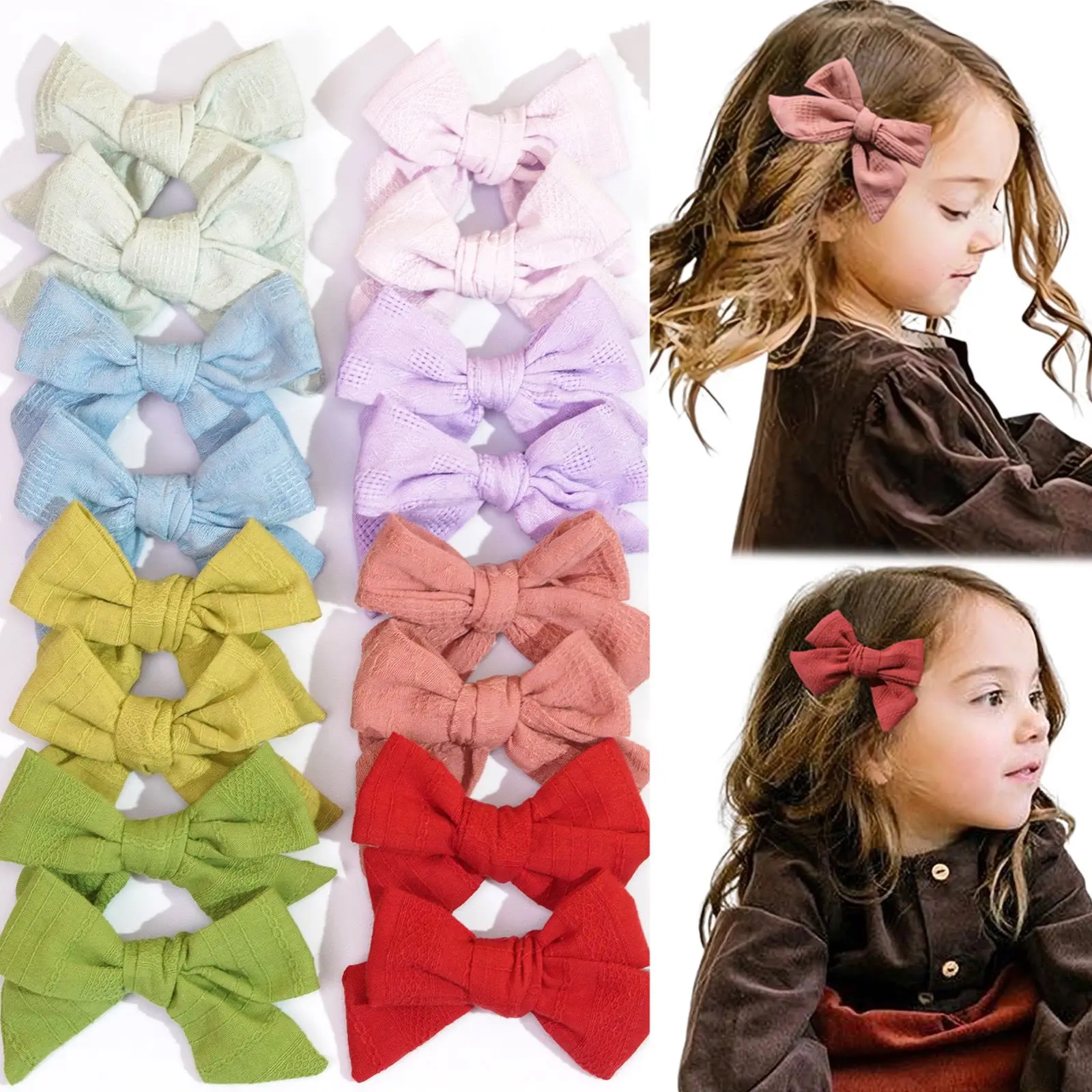 Bulk 60pc/lot New 4inch Cotton Solid Bowknot Hair Clips Baby Dot Hair Bow Hairpins Girls Kids bow Barrettes Children Headwear 24pc lot new cotton bows baby headband pastel color girls knotbow kids head wraps newborn turban headwear infant bulk bundle