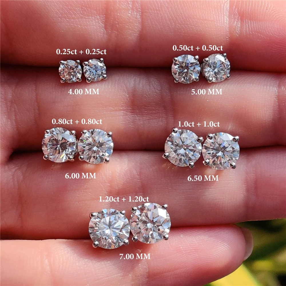 Atylyk Orecchini A Bottone Moissanite 1 Carato: Stile Principessa, Argento 925 Ipoallergenico
