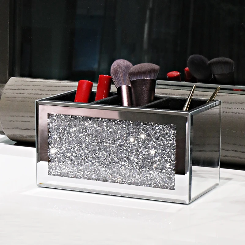 

Luxurious Diamond Inlay Vanity Brush Storage Bucket High Sense Separated Storage Jewelry Organizer Box Living Room Decoration