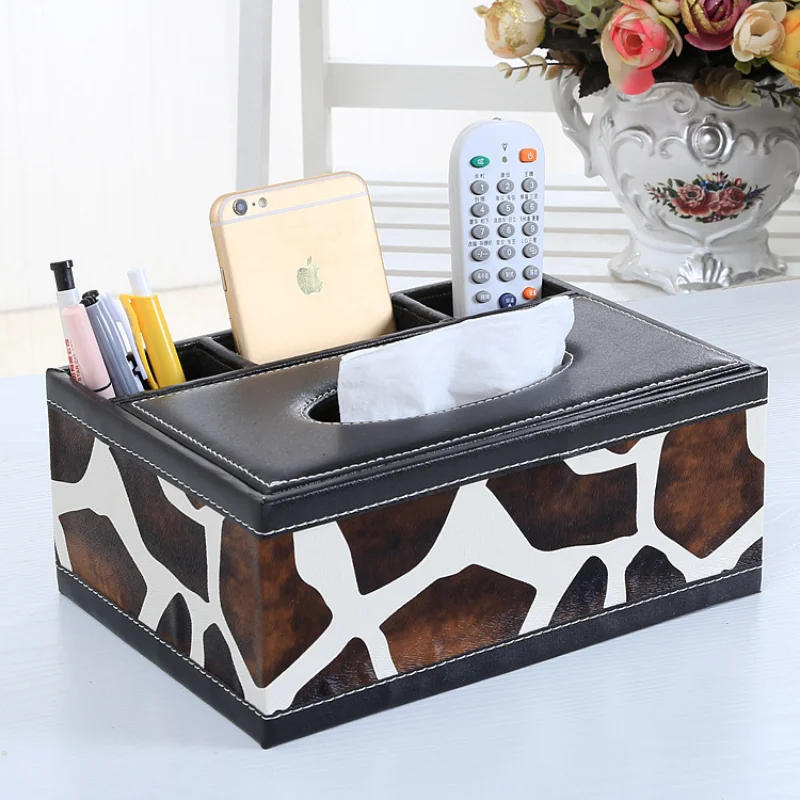 Tissue Box Napkin Holder High Quality Leather Tissue Box Cover Remote Control Cosmetic Stationery Storage Box Home Decoration 6