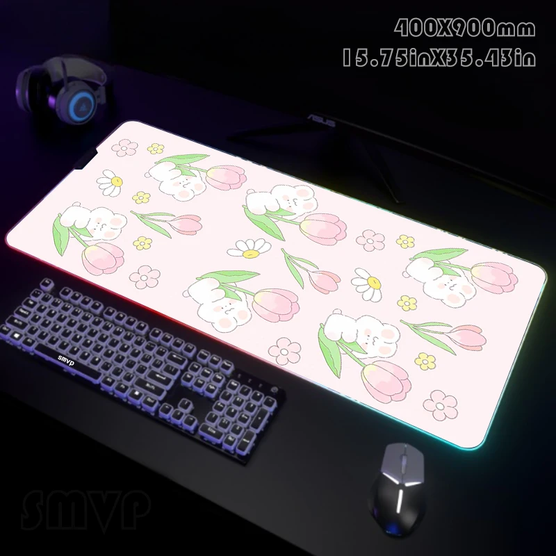 

Kawaii Backlight Gaming Mousepad Desk Rug RGB Gamer Mousepads Mouse Pad LED Non-Slip Rubber Mouse Mats Keyboard Mat