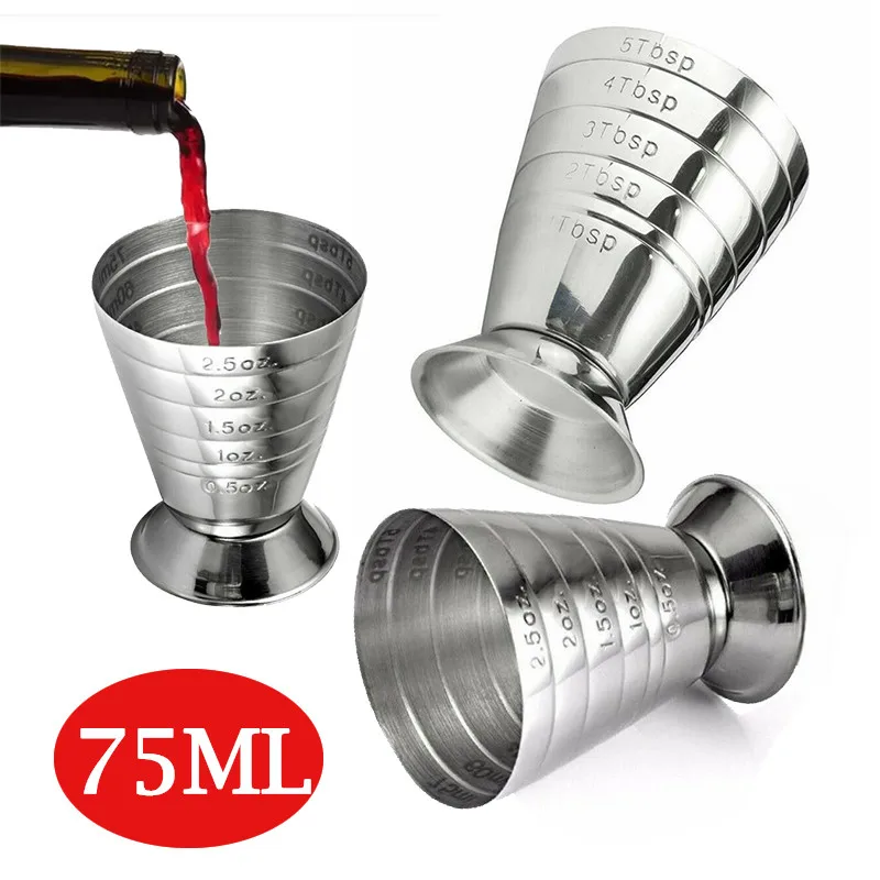 75ml Stainless Steel Measuring Cup Ounce Jigger Bar 3 In 1 Cocktail